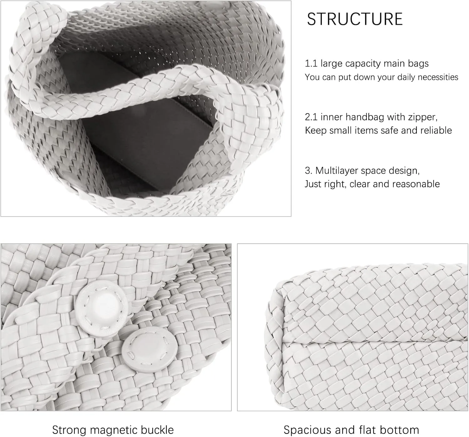 Woven Tote Bag for Women Soft Leather Tote Handbags Fashion Woven Shoulder Bag for Women Daily，Shopping