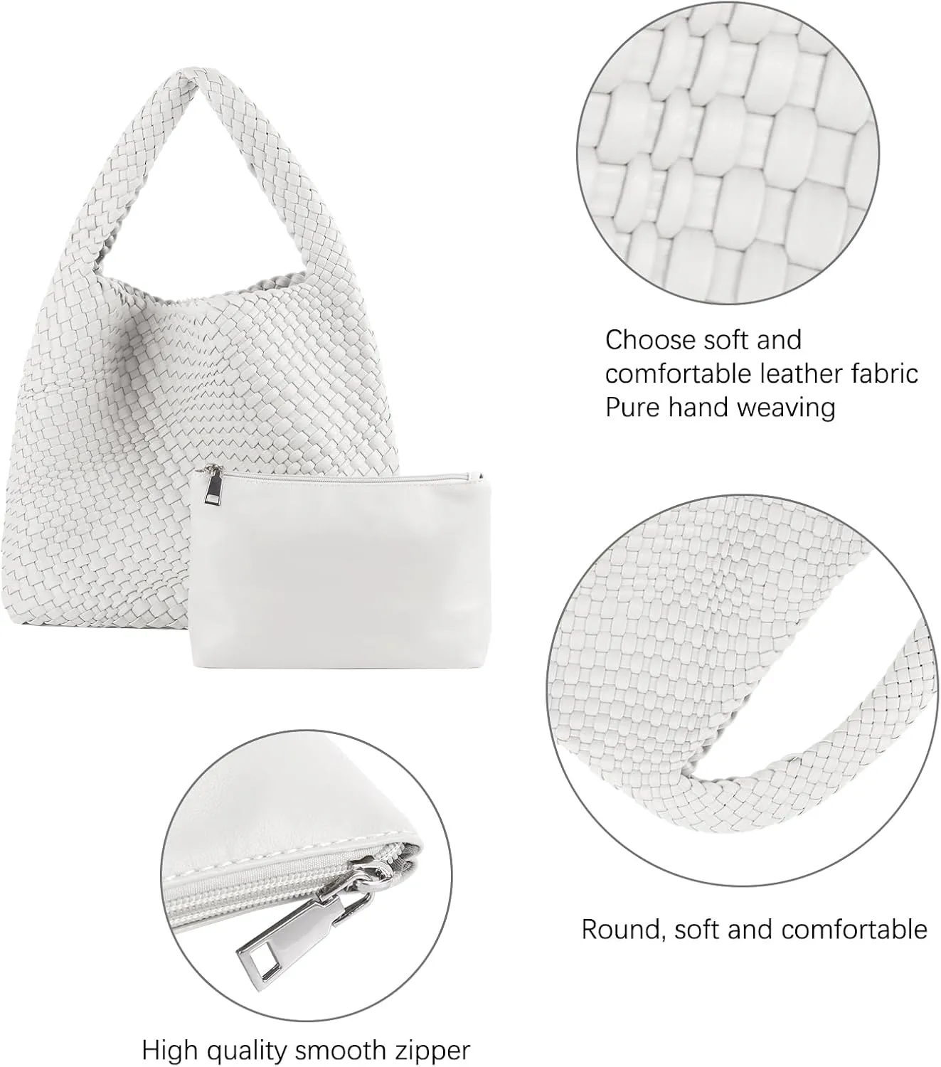 Woven Tote Bag for Women Soft Leather Tote Handbags Fashion Woven Shoulder Bag for Women Daily，Shopping