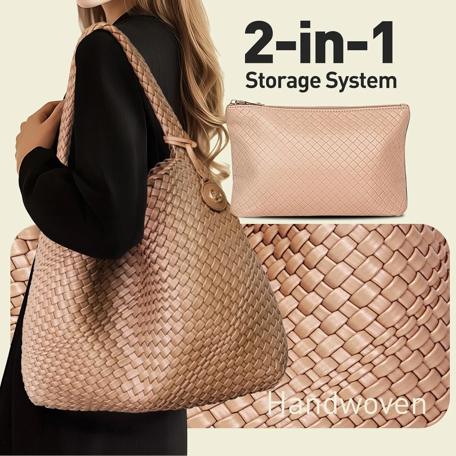 Woven Tote Bag for Women Woven Purse Large Weave Purse with Top Handle