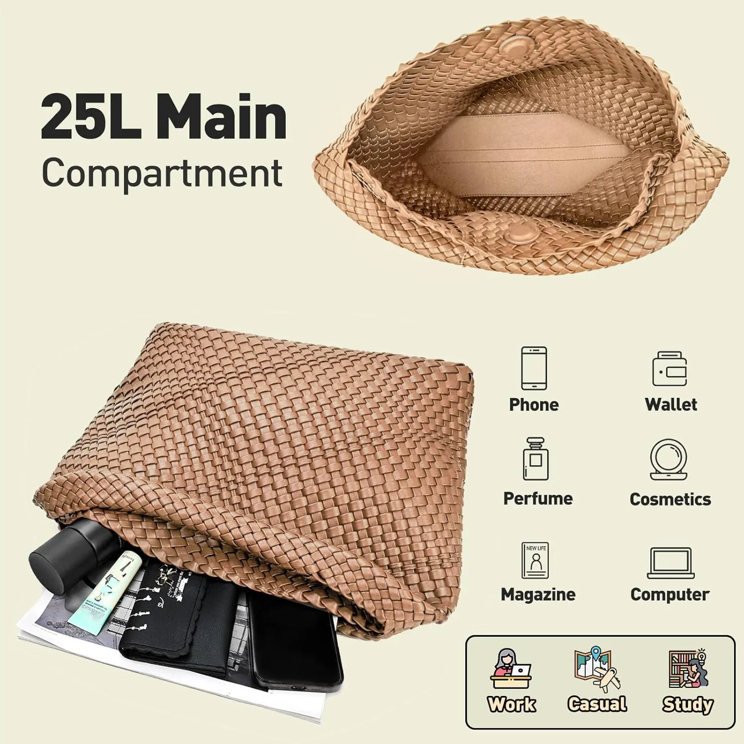 Woven Tote Bag for Women Woven Purse Large Weave Purse with Top Handle