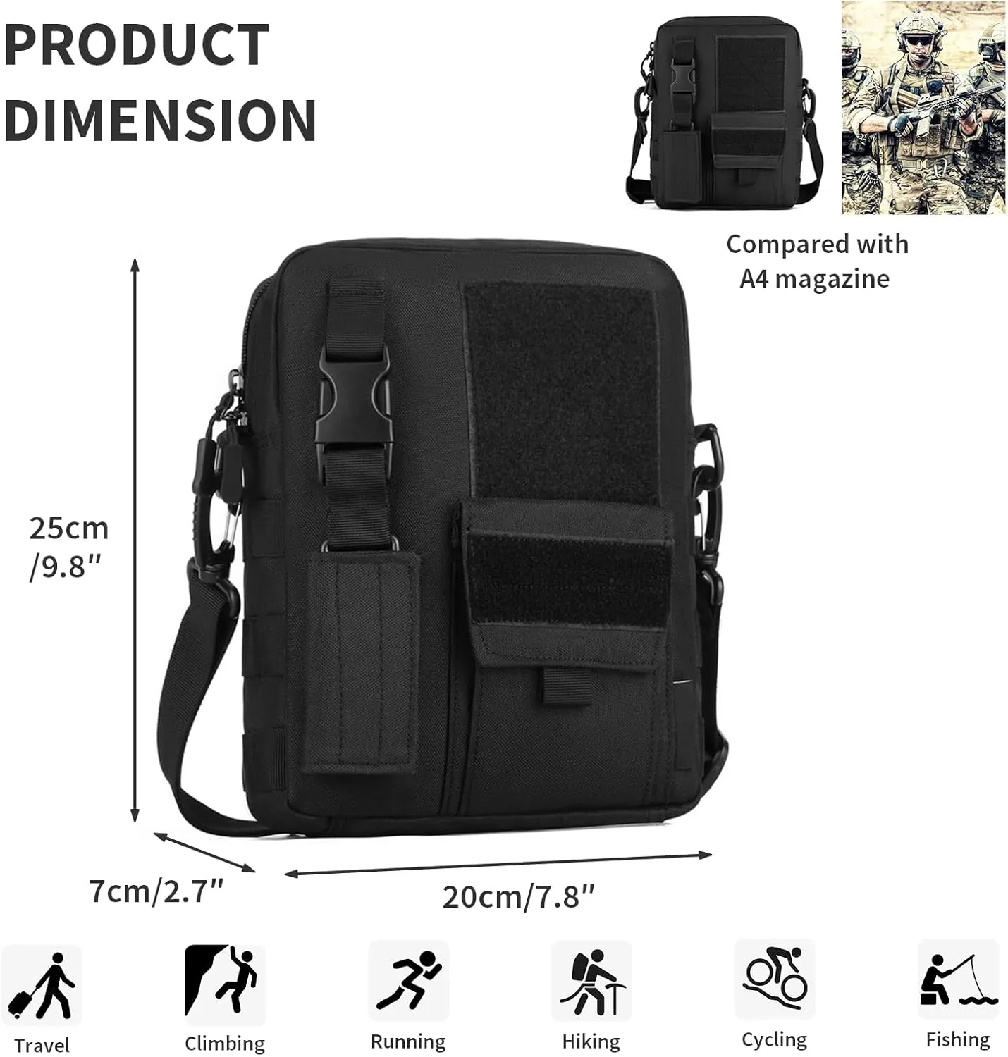Wowelife Small Canvas Messenger Bag, Classic Vintage Black Shoulder bag, Small Tactical Bag Brown, Crossbody Casual Pack