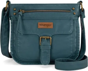 Wrangler Crossbody Bag for Women Small Soft Washed Leather Multi Pocket Shoulder Purses