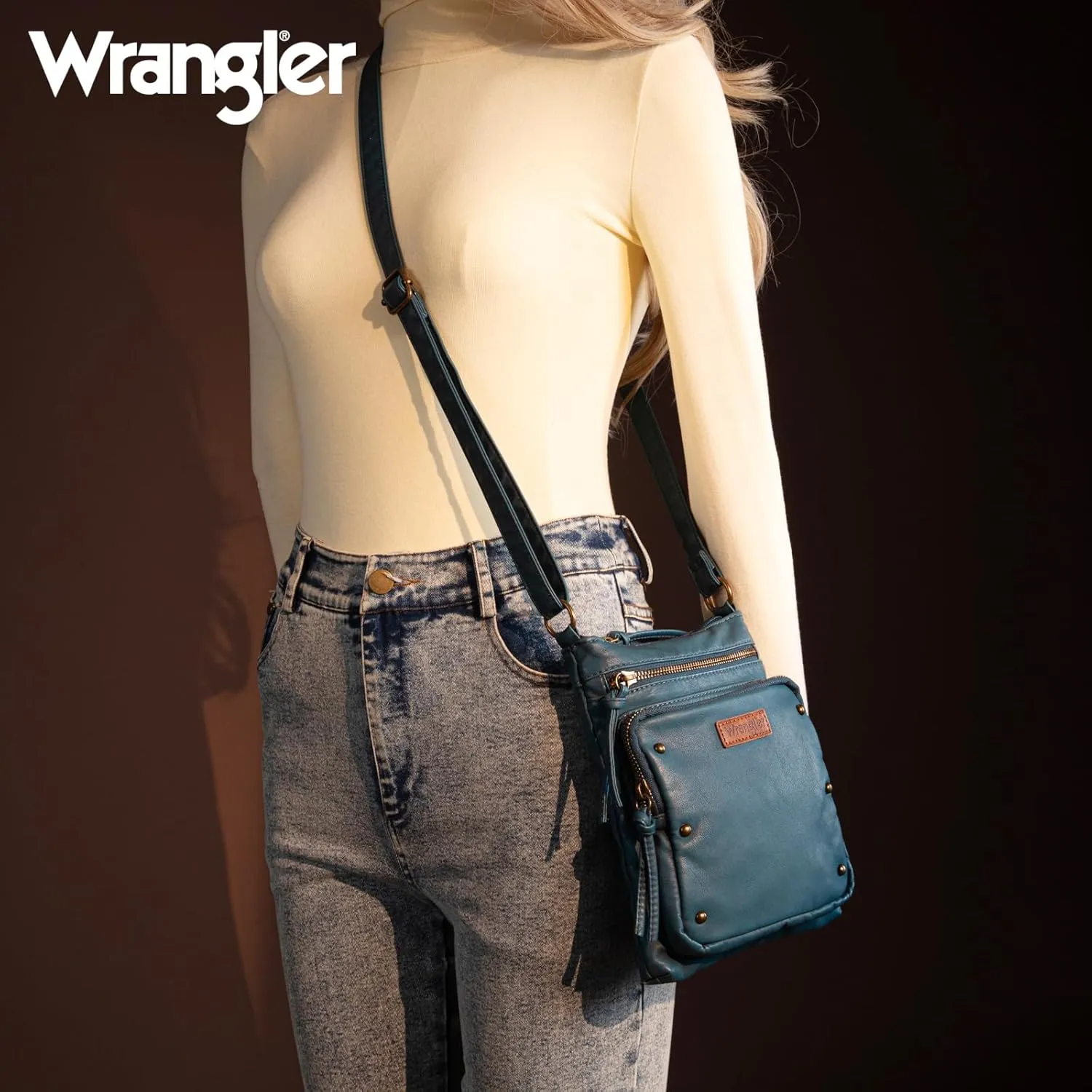 Wrangler Crossbody Bag for Women Small Soft Washed Leather Multi Pocket Shoulder Purses