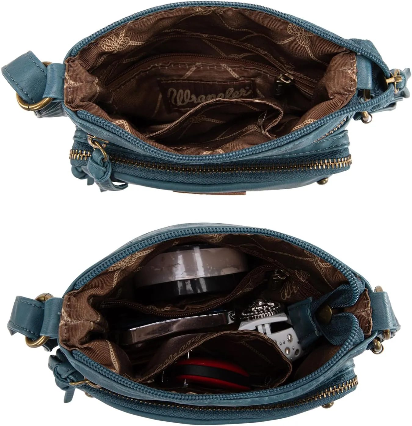 Wrangler Crossbody Bag for Women Small Soft Washed Leather Multi Pocket Shoulder Purses