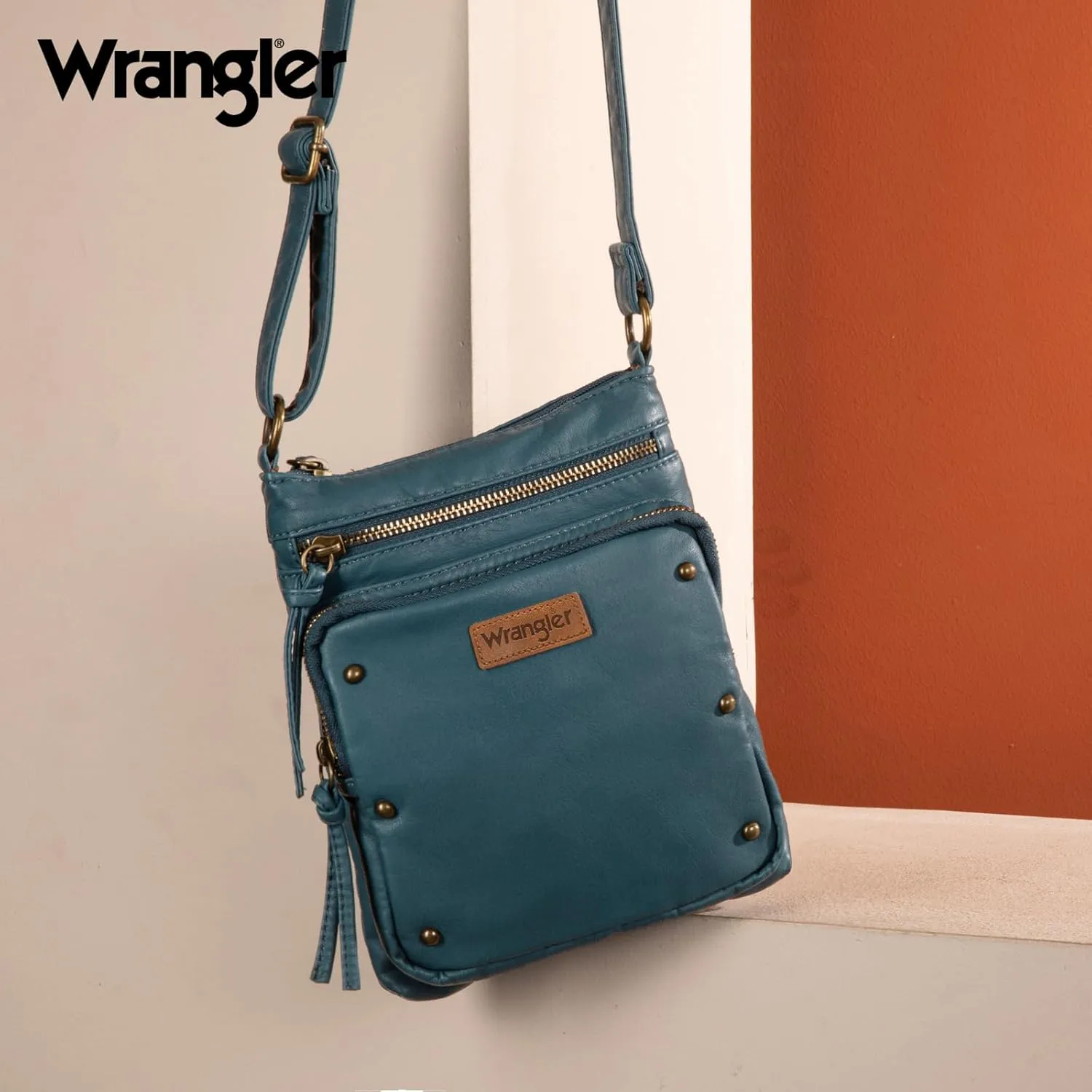 Wrangler Crossbody Bag for Women Small Soft Washed Leather Multi Pocket Shoulder Purses
