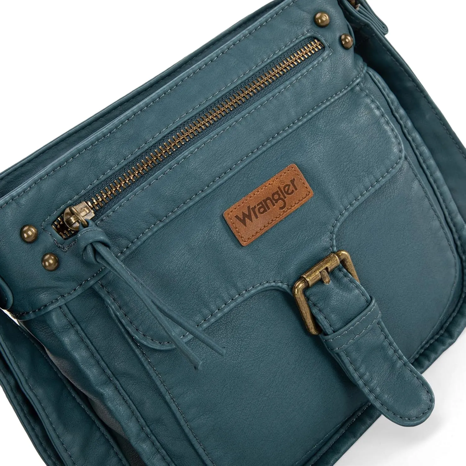 Wrangler Crossbody Bag for Women Small Soft Washed Leather Multi Pocket Shoulder Purses