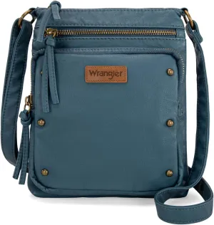 Wrangler Crossbody Bag for Women Small Soft Washed Leather Multi Pocket Shoulder Purses