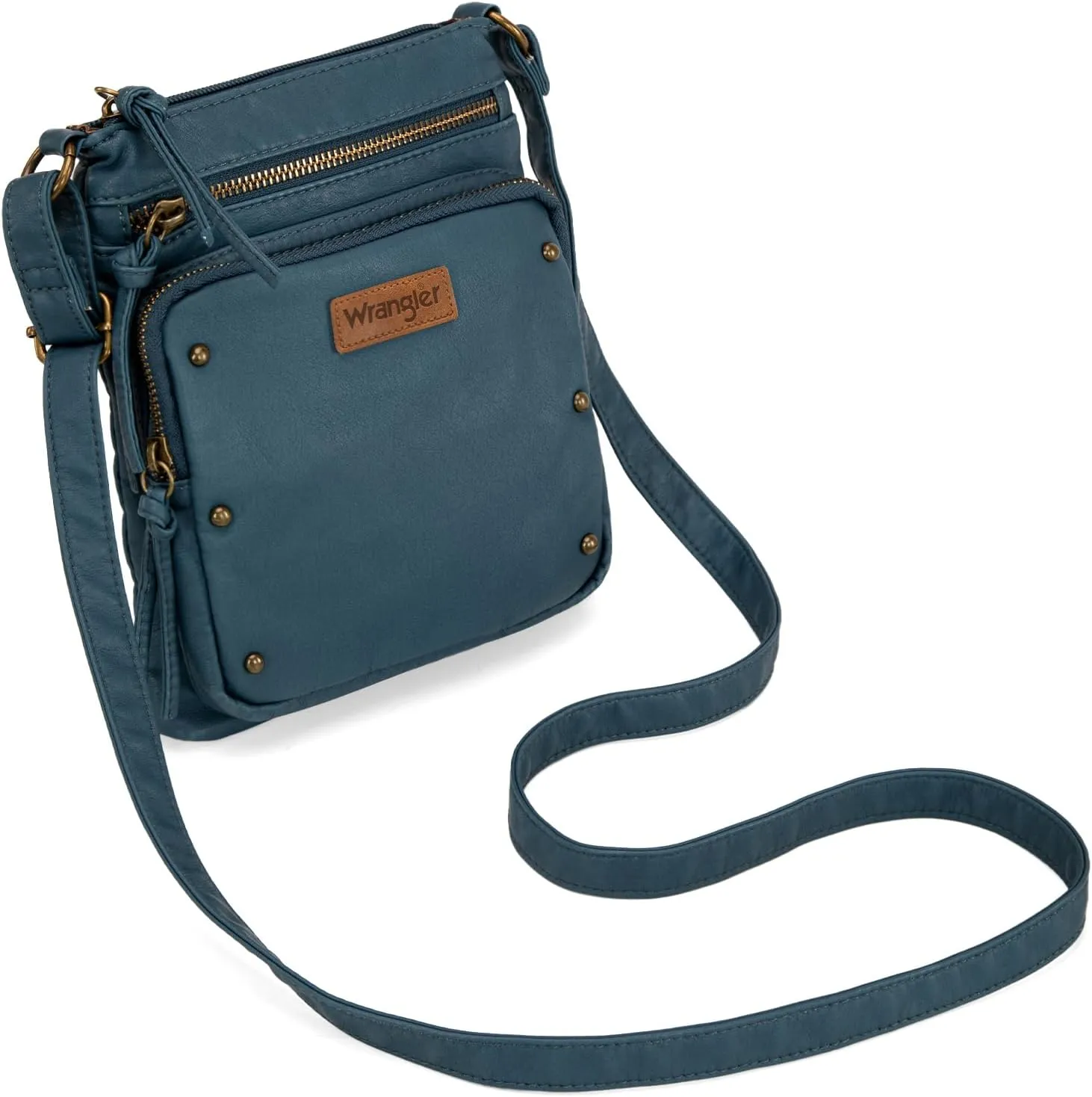 Wrangler Crossbody Bag for Women Small Soft Washed Leather Multi Pocket Shoulder Purses