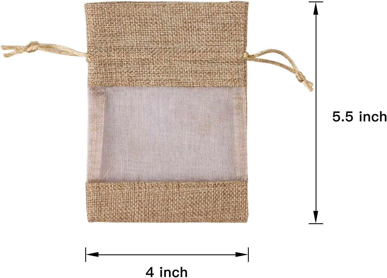 WRAPAHOLIC 4x5.5 inch 20 pcs Burlap Drawstring Gift Bag - Burlap with One Side Organza Wedding Party Welcome Favor Bags - Tan