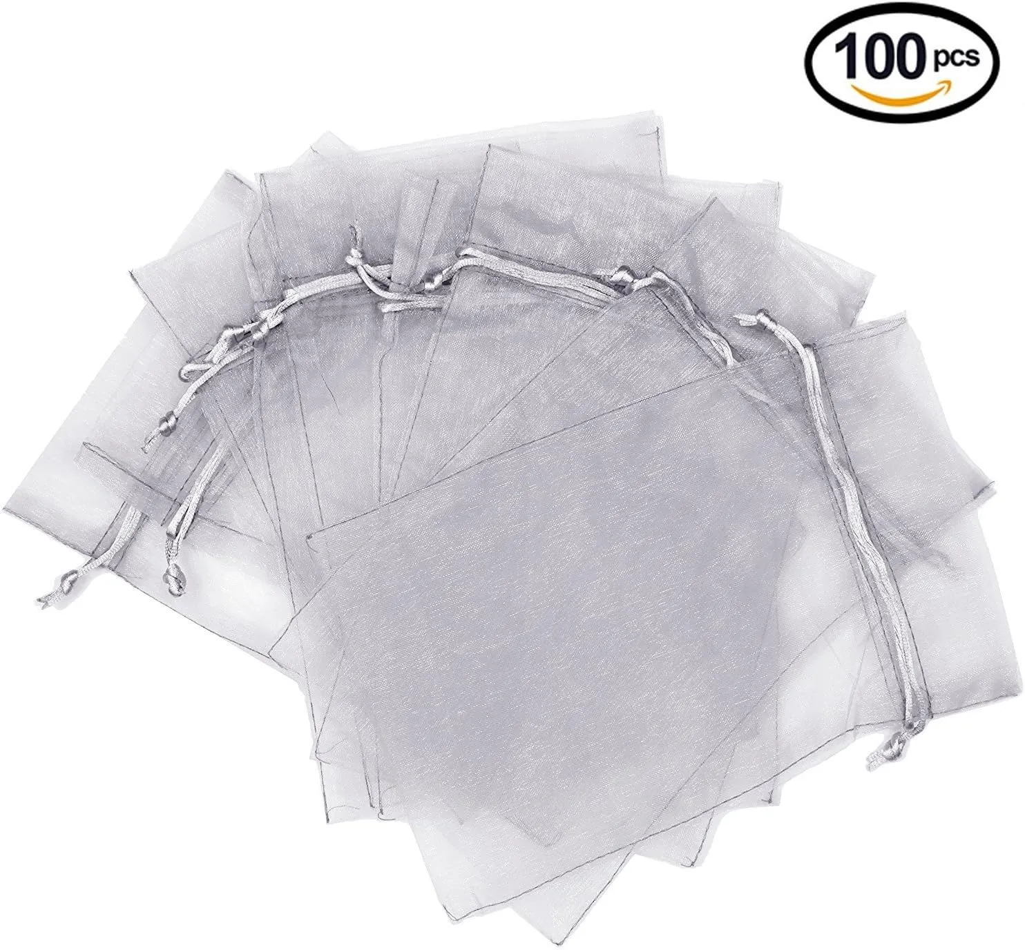 Wudygirl 100pcs Sheer Grey Organza Bags 5 x 7 Inch with Drawstring Transparent Jewelry Pouches Party Wedding Holidays Favor Seashell Candy Favor Bags(Grey 5x7'')