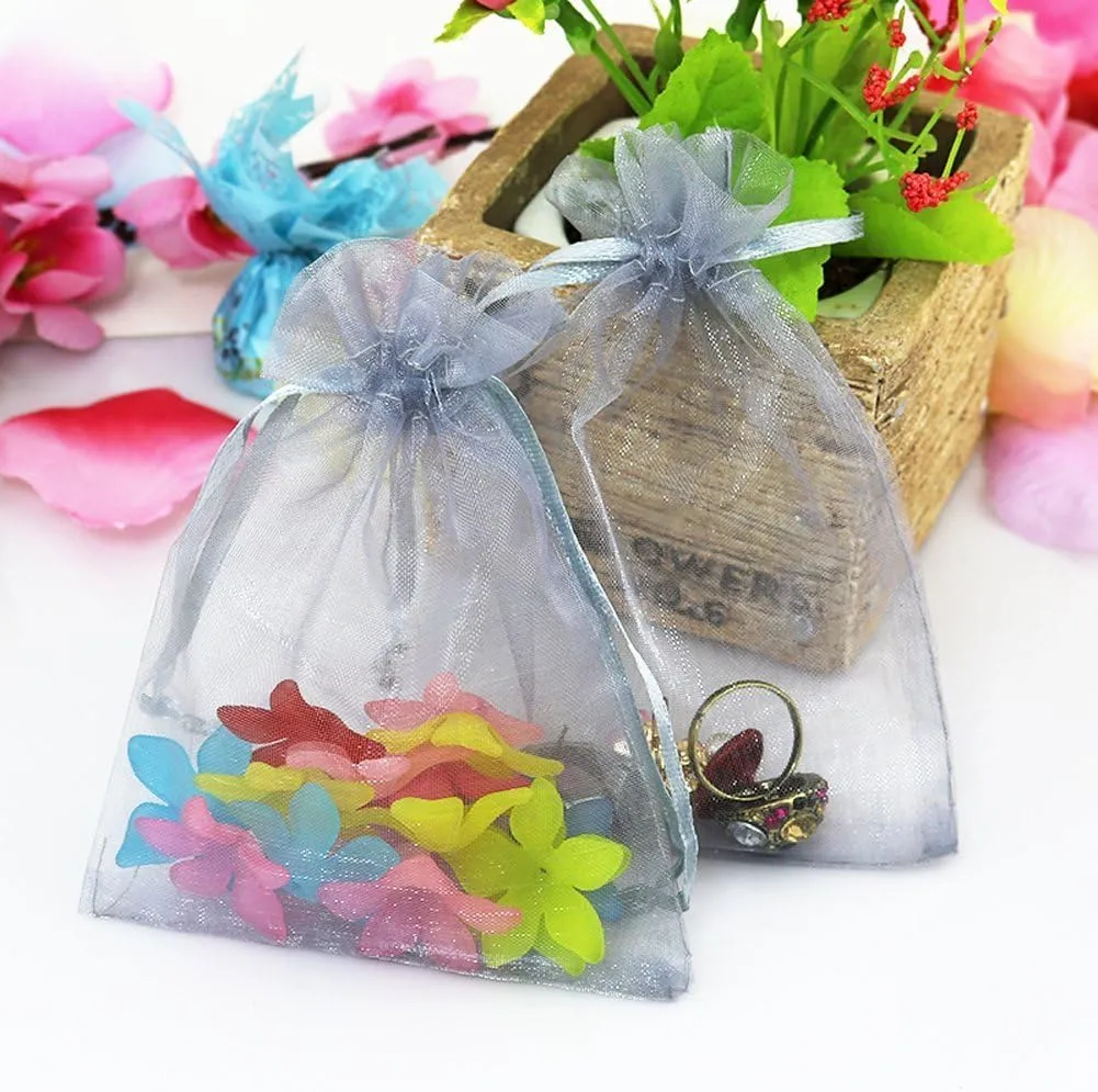 Wudygirl 100pcs Sheer Grey Organza Bags 5 x 7 Inch with Drawstring Transparent Jewelry Pouches Party Wedding Holidays Favor Seashell Candy Favor Bags(Grey 5x7'')