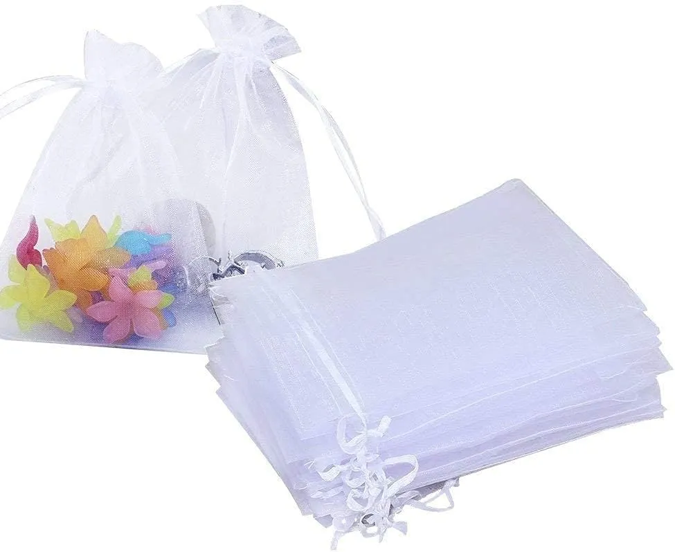 Wuligirl 50pcs 6x9'' Drawstring Organza Bag White Storage Brushes Pens Candle Pouches Beads Jewelry Pearl Cosmetic Party Weeding Favor Dryer Balls Cards Packing Bags(50pcs White 6.7x9)