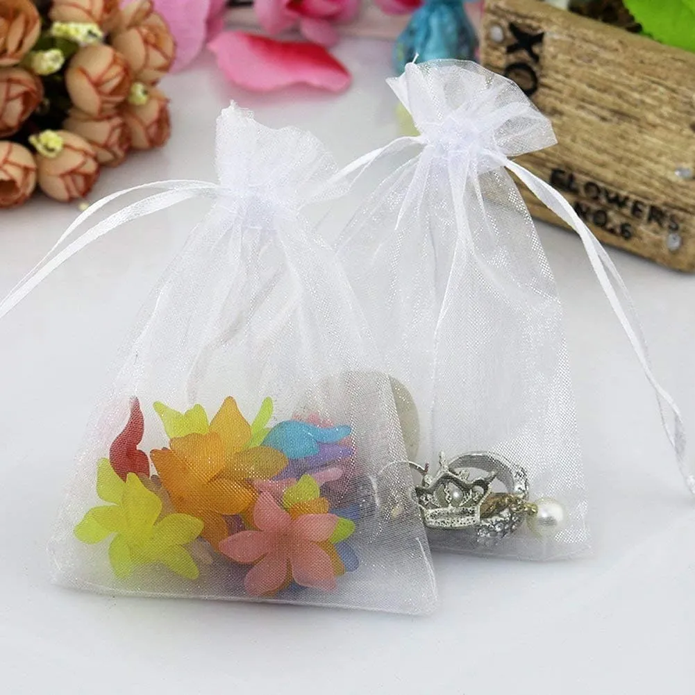 Wuligirl 50pcs 6x9'' Drawstring Organza Bag White Storage Brushes Pens Candle Pouches Beads Jewelry Pearl Cosmetic Party Weeding Favor Dryer Balls Cards Packing Bags(50pcs White 6.7x9)