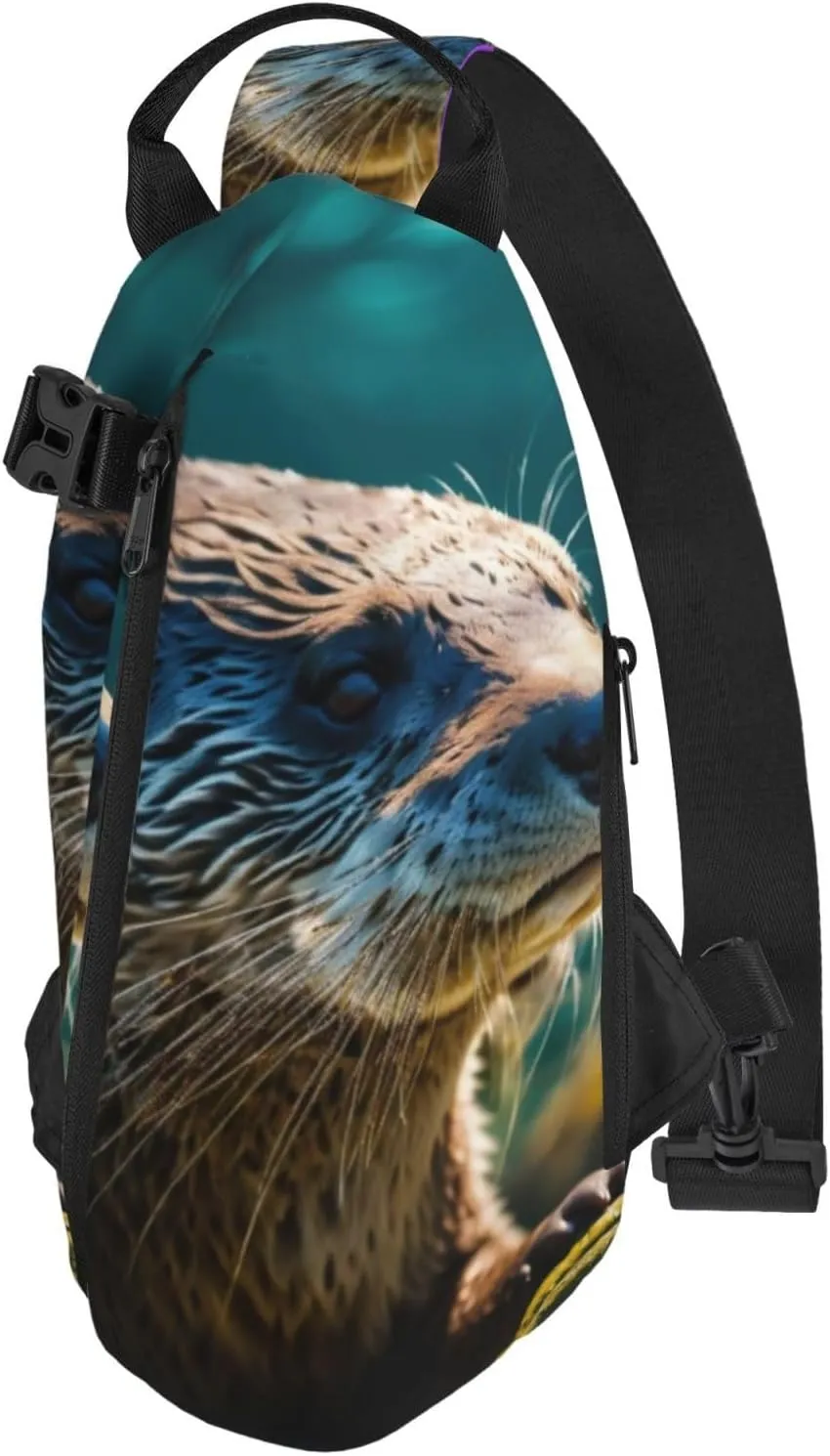 WURTON Animal Cute Brown Otters Print Crossbody Backpack Cross Pack Lightweight Sling Bag Travel, Hiking