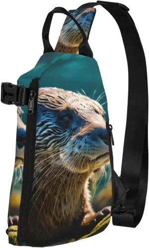 WURTON Animal Cute Brown Otters Print Crossbody Backpack Cross Pack Lightweight Sling Bag Travel, Hiking