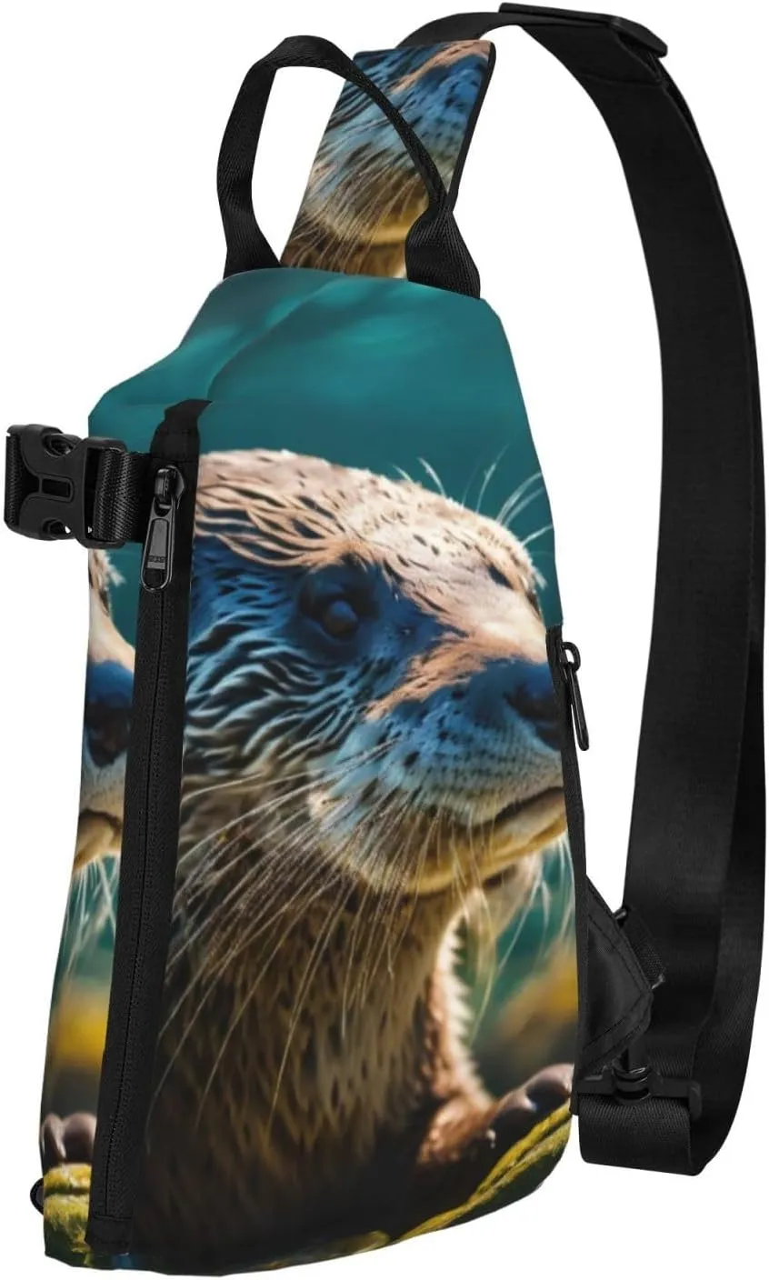 WURTON Animal Cute Brown Otters Print Crossbody Backpack Cross Pack Lightweight Sling Bag Travel, Hiking