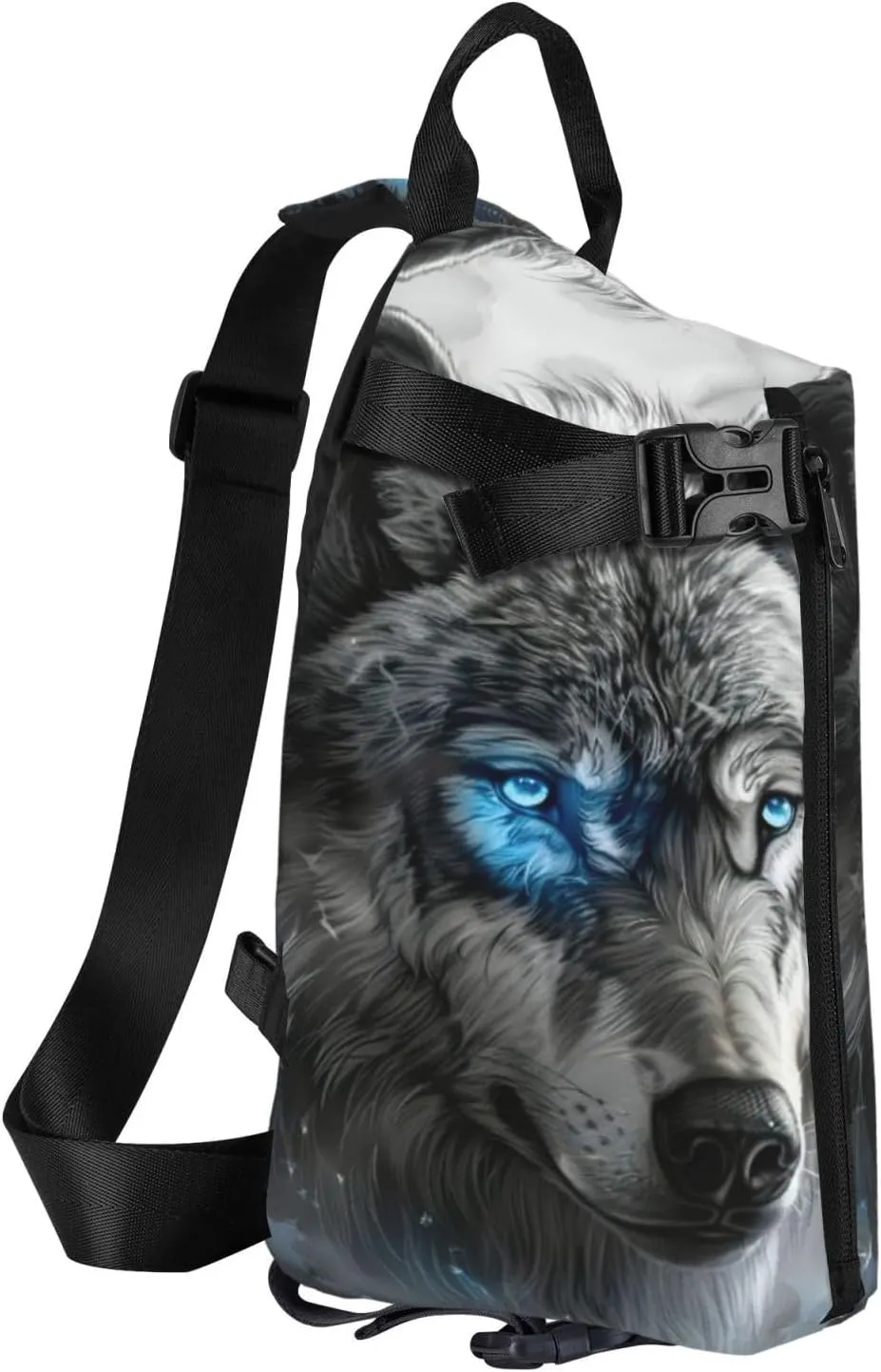 WURTON Blue Eyes Wolf Print Crossbody Backpack Cross Pack Lightweight Sling Bag Travel, Hiking