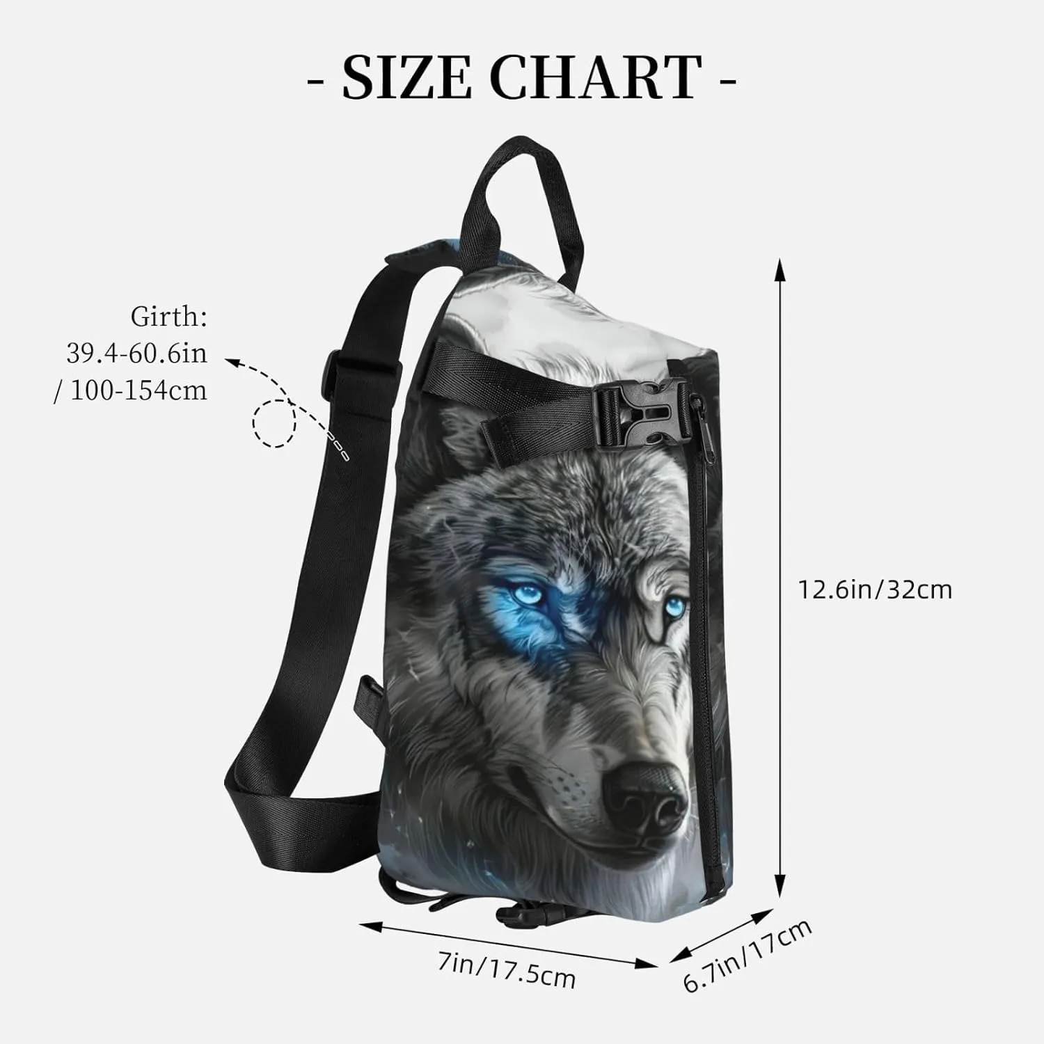 WURTON Blue Eyes Wolf Print Crossbody Backpack Cross Pack Lightweight Sling Bag Travel, Hiking
