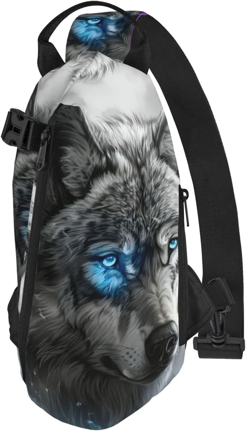 WURTON Blue Eyes Wolf Print Crossbody Backpack Cross Pack Lightweight Sling Bag Travel, Hiking