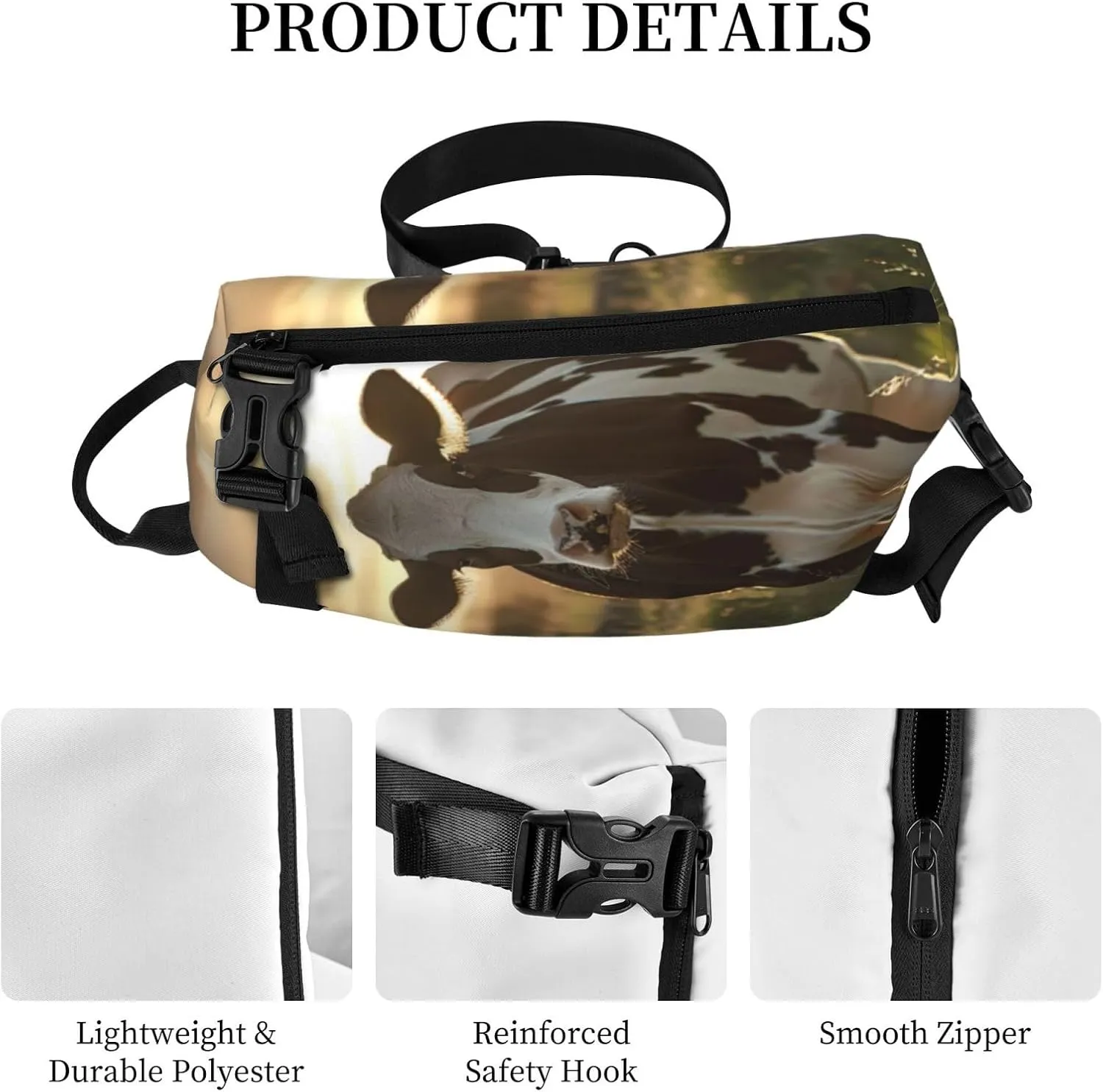 WURTON Dairy Cow Print Crossbody Backpack Cross Pack Lightweight Sling Bag Travel, Hiking