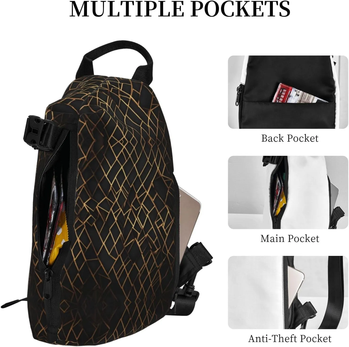 WURTON Geometric Lines Print Crossbody Backpack Cross Pack Lightweight Sling Bag Travel, Hiking