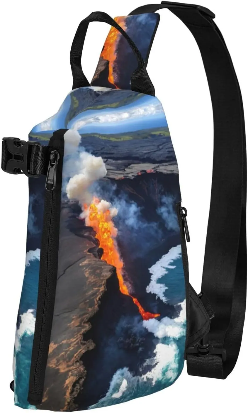 WURTON Kilauea Volcanos Print Crossbody Backpack Cross Pack Lightweight Sling Bag Travel, Hiking