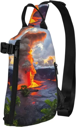 WURTON Kilauea Volcanos Print Crossbody Backpack Cross Pack Lightweight Sling Bag Travel, Hiking