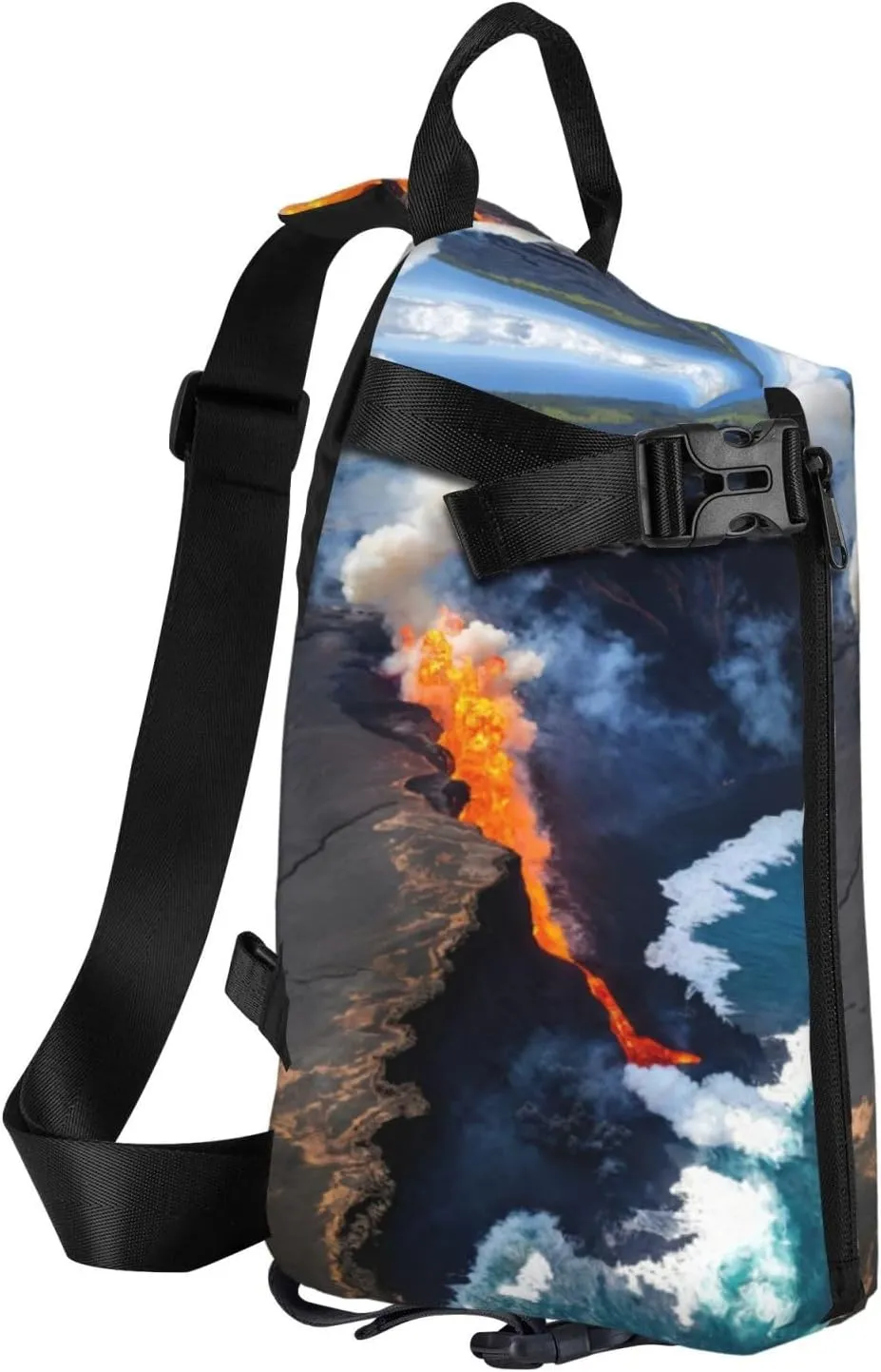 WURTON Kilauea Volcanos Print Crossbody Backpack Cross Pack Lightweight Sling Bag Travel, Hiking