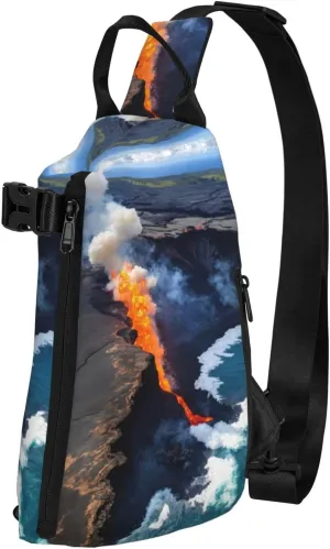 WURTON Kilauea Volcanos Print Crossbody Backpack Cross Pack Lightweight Sling Bag Travel, Hiking