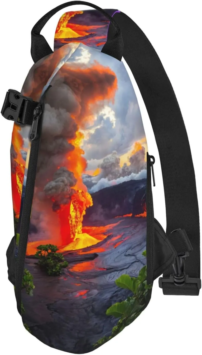 WURTON Kilauea Volcanos Print Crossbody Backpack Cross Pack Lightweight Sling Bag Travel, Hiking