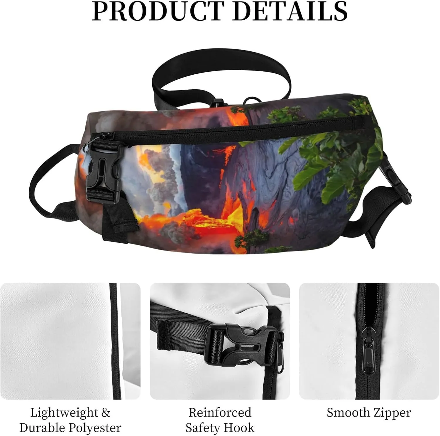 WURTON Kilauea Volcanos Print Crossbody Backpack Cross Pack Lightweight Sling Bag Travel, Hiking