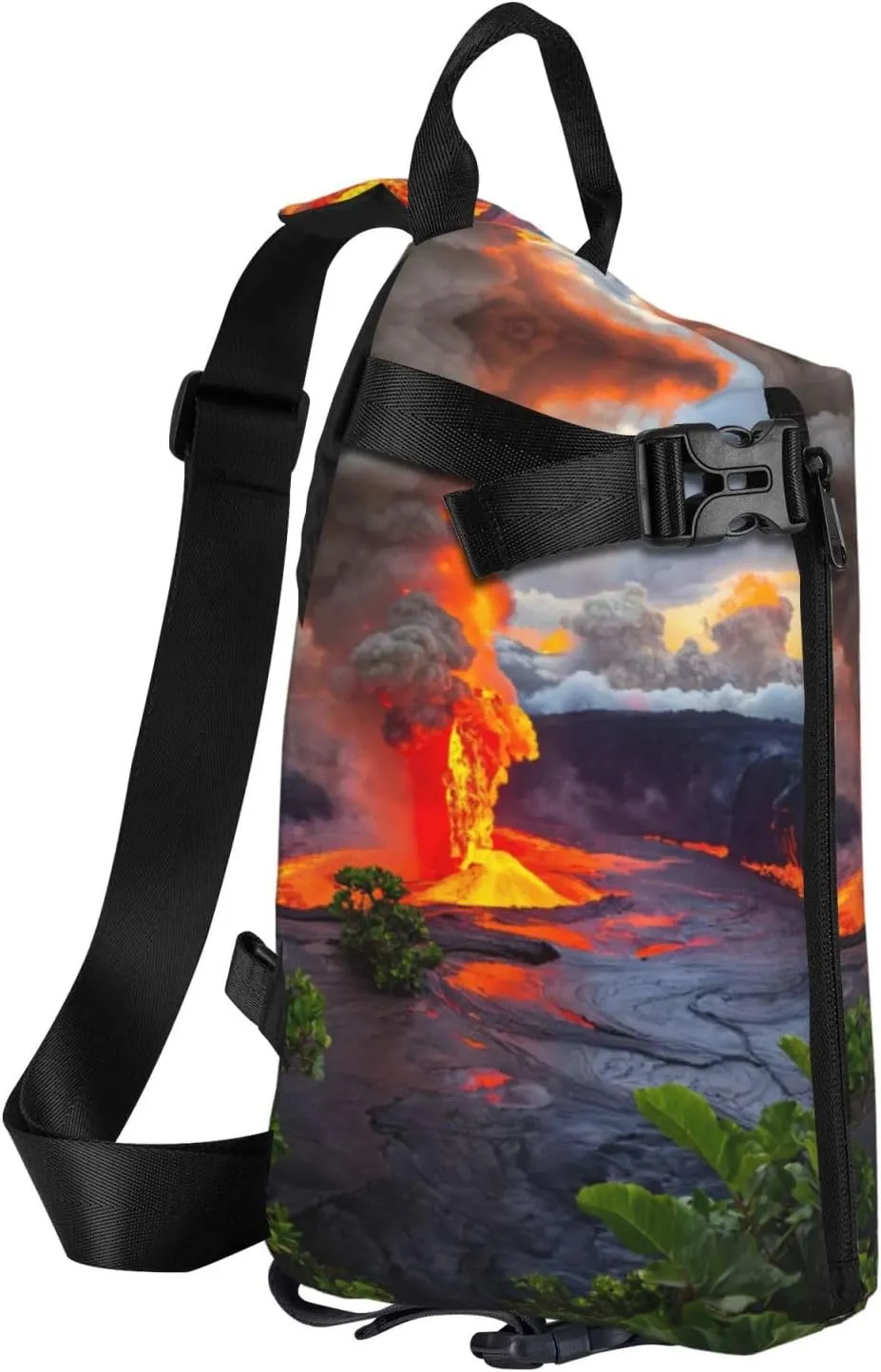 WURTON Kilauea Volcanos Print Crossbody Backpack Cross Pack Lightweight Sling Bag Travel, Hiking