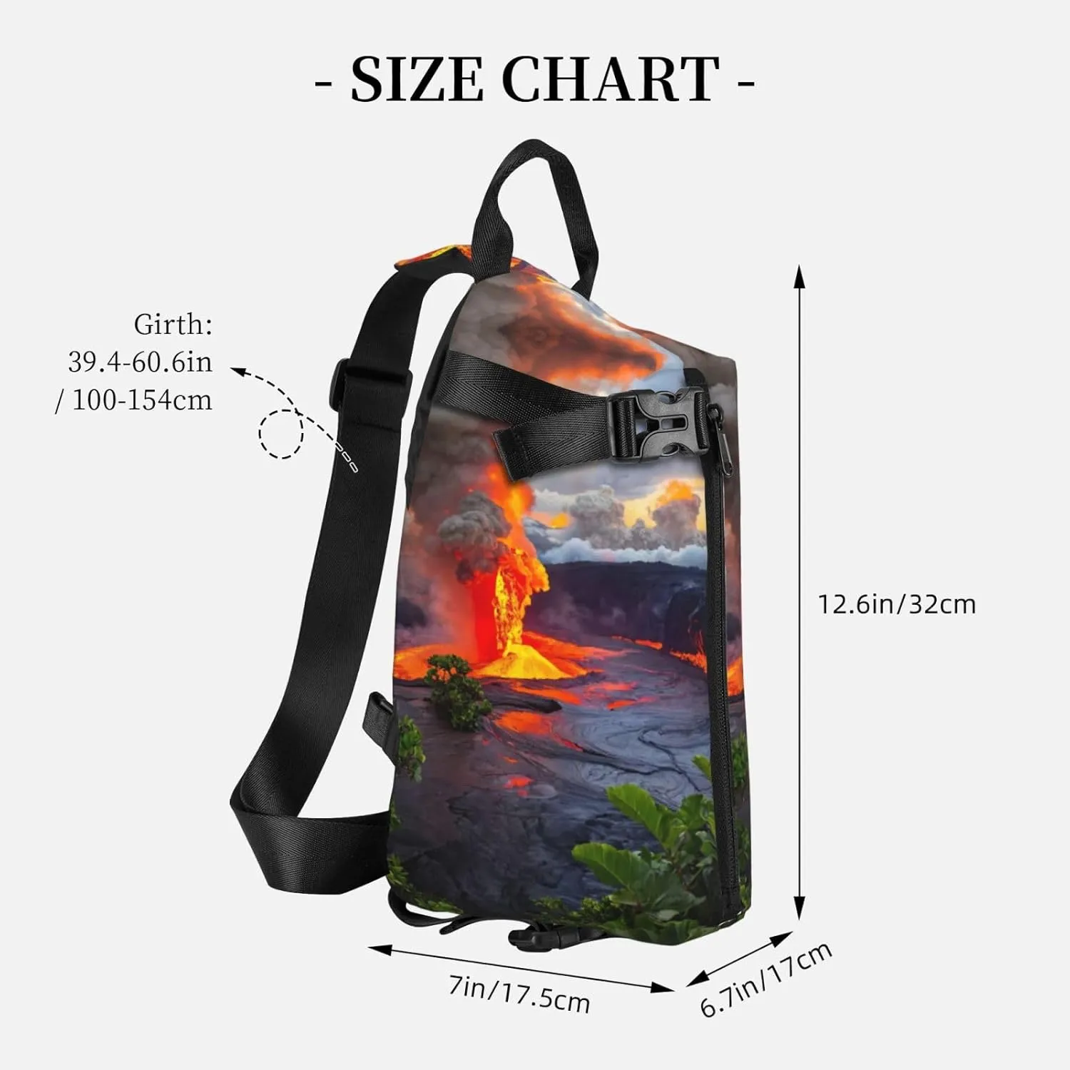 WURTON Kilauea Volcanos Print Crossbody Backpack Cross Pack Lightweight Sling Bag Travel, Hiking