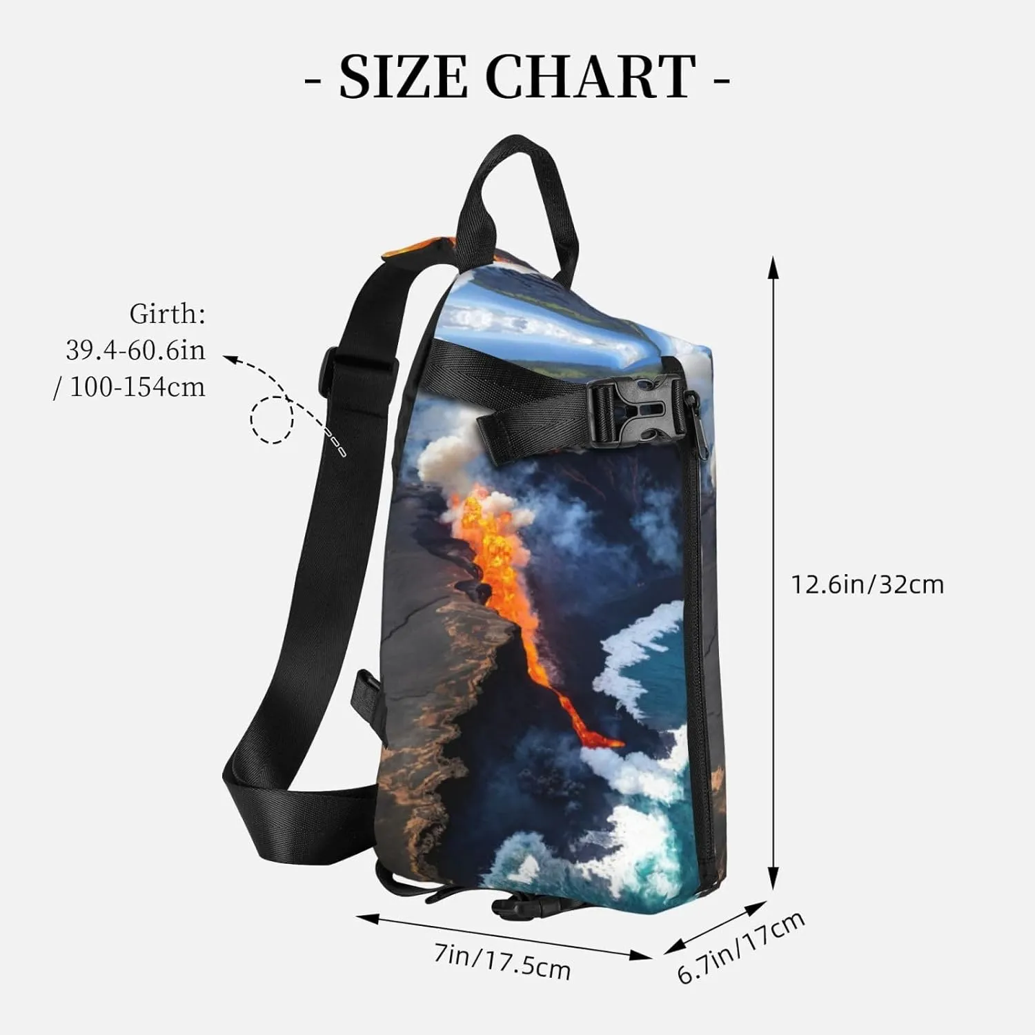WURTON Kilauea Volcanos Print Crossbody Backpack Cross Pack Lightweight Sling Bag Travel, Hiking