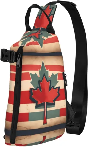 WURTON Retro Canada Flag Pattern Print Lightweight Adjustable Crossbody Backpack Daypack For Men,Women Sling Bag