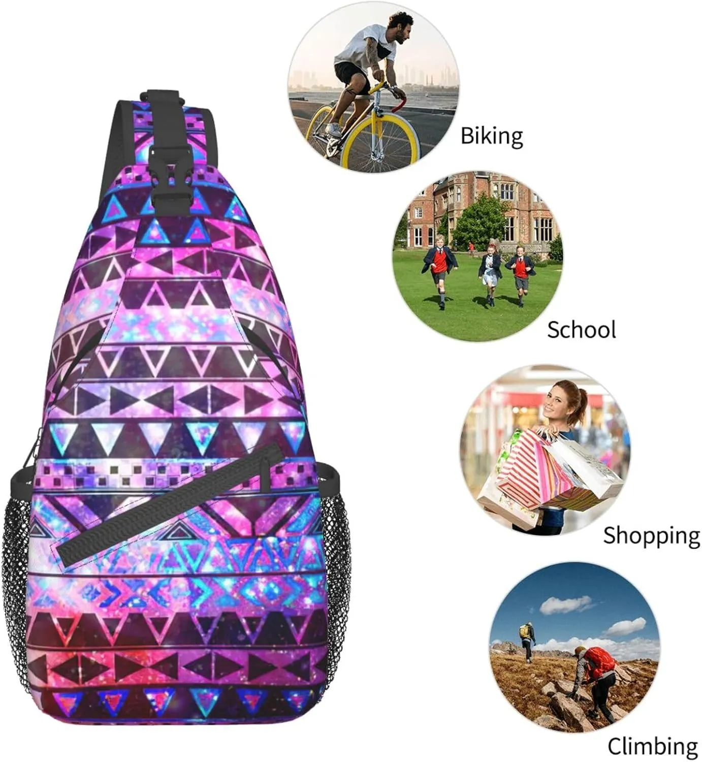 WURTON Shiny Pattern Sling Bag Crossbody Backpack Sling Backpack Shoulder Bag For Women Men Cycling Hiking Travel