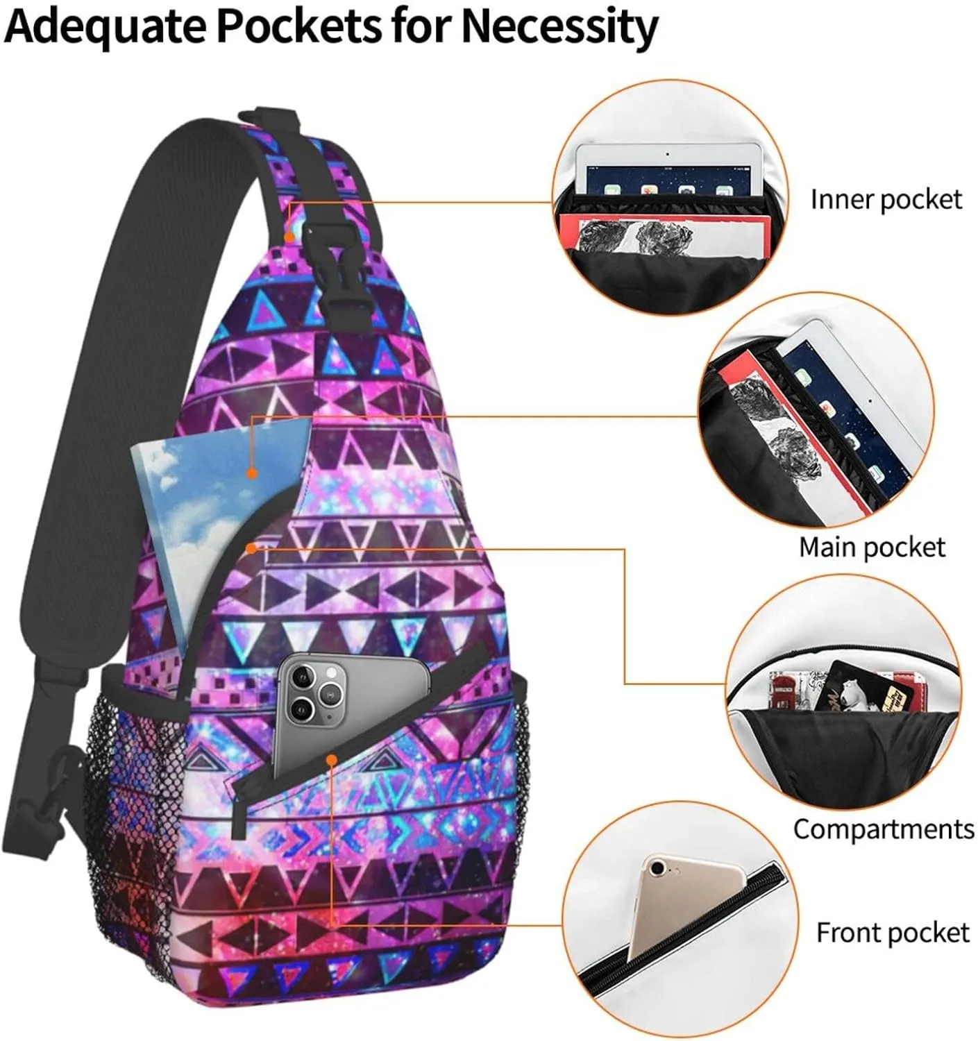 WURTON Shiny Pattern Sling Bag Crossbody Backpack Sling Backpack Shoulder Bag For Women Men Cycling Hiking Travel