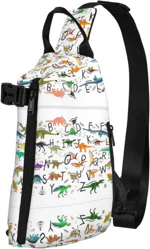 WURTON Stylish Learning Alphabets With Dinosaurs Print Lightweight Adjustable Crossbody Backpack Daypack For Men,Women Sling Bag