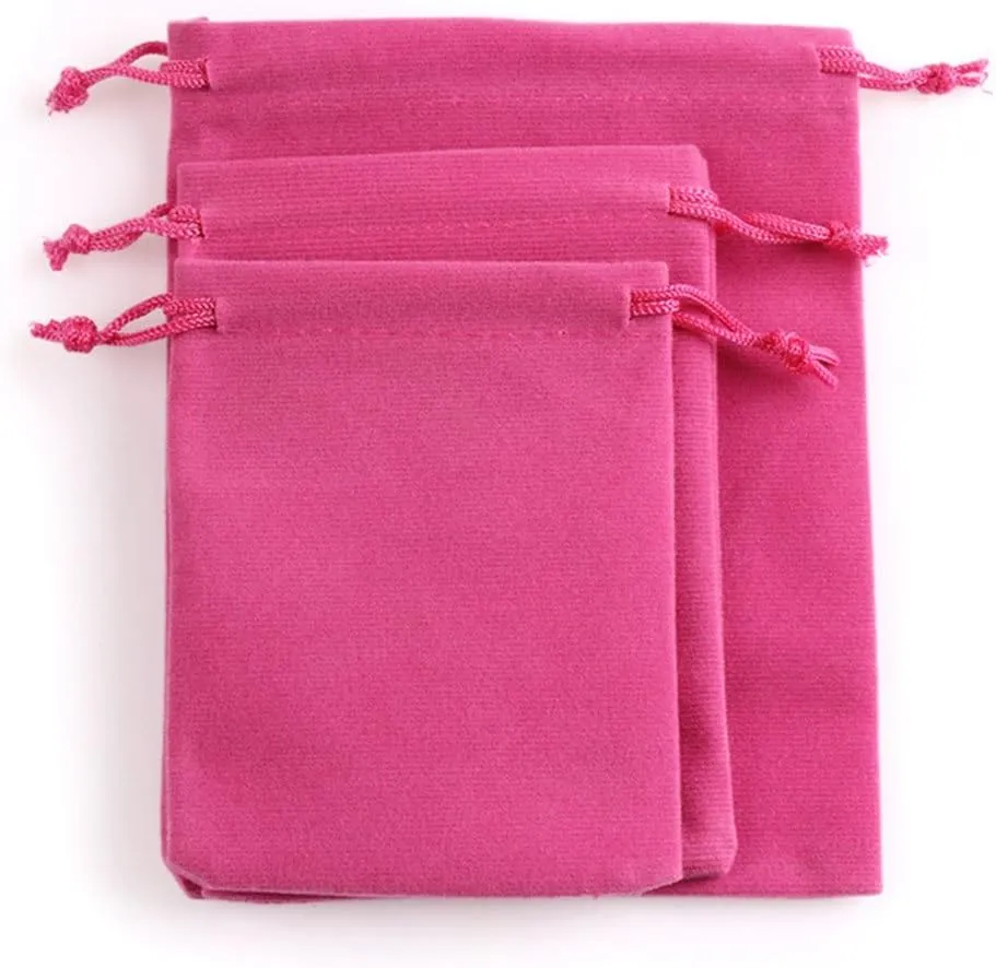 Ximkee 50 Pieces Wholesale Lot - Black Velvet Cloth Jewelry Pouches/Drawstring Bags 3" X 4" (50, Pink)