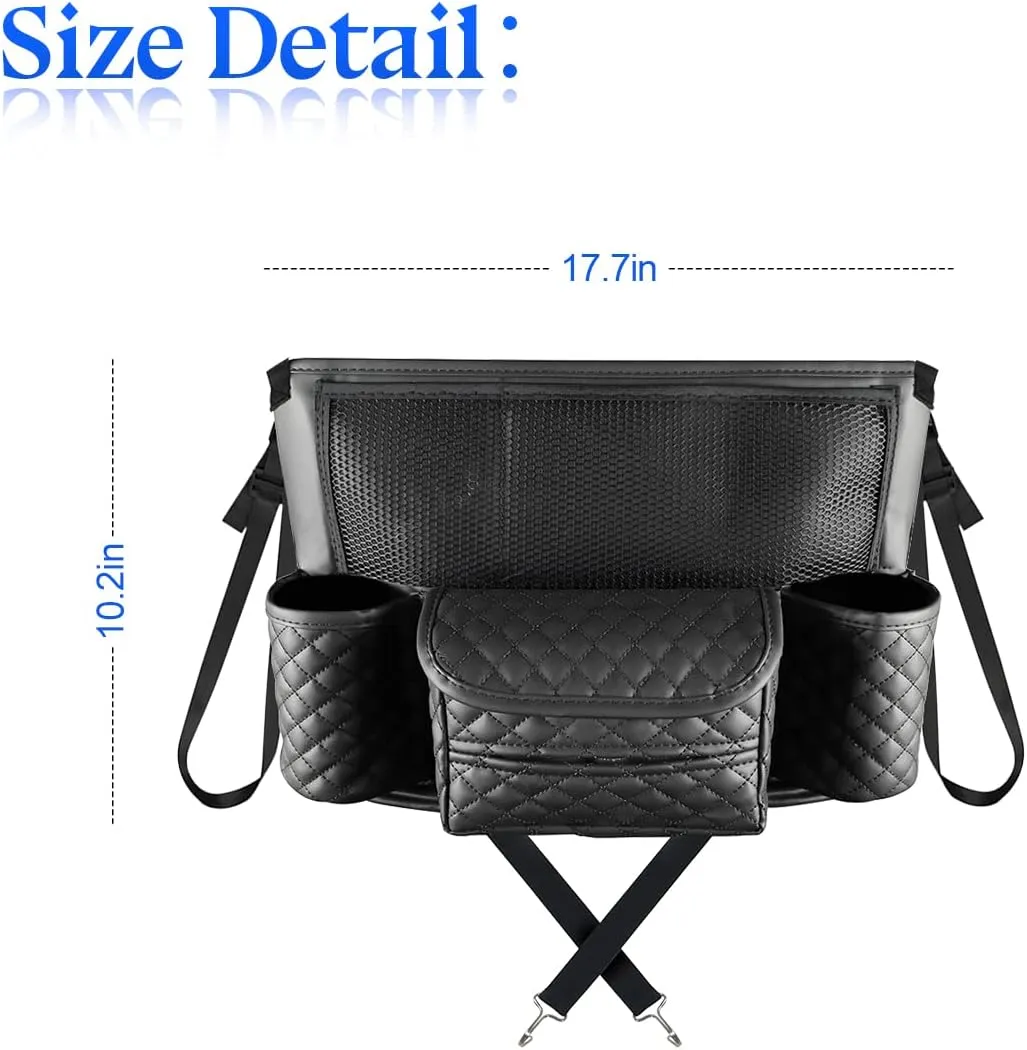 XINLIYA Car Handbag Holder Between Seats, PU Leather Multi-Pocket Large Capacity Purse Holder, Auto Net Bag Barrier of Backseat Pet Kids, Car Seat Organizers and Storage for Cargo Tissue Cup（Black）