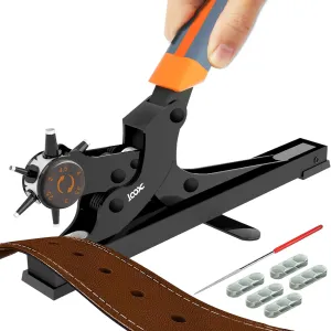XOOL Revolving Punch Plier Kit, Leather Hole Punch Set for Belts, Watch Bands, Straps, Dog Collars, Saddles, Shoes, Fabric, DIY Home or Craft Projects, Heavy Duty Rotary Puncher, Multi Hole Sizes Make