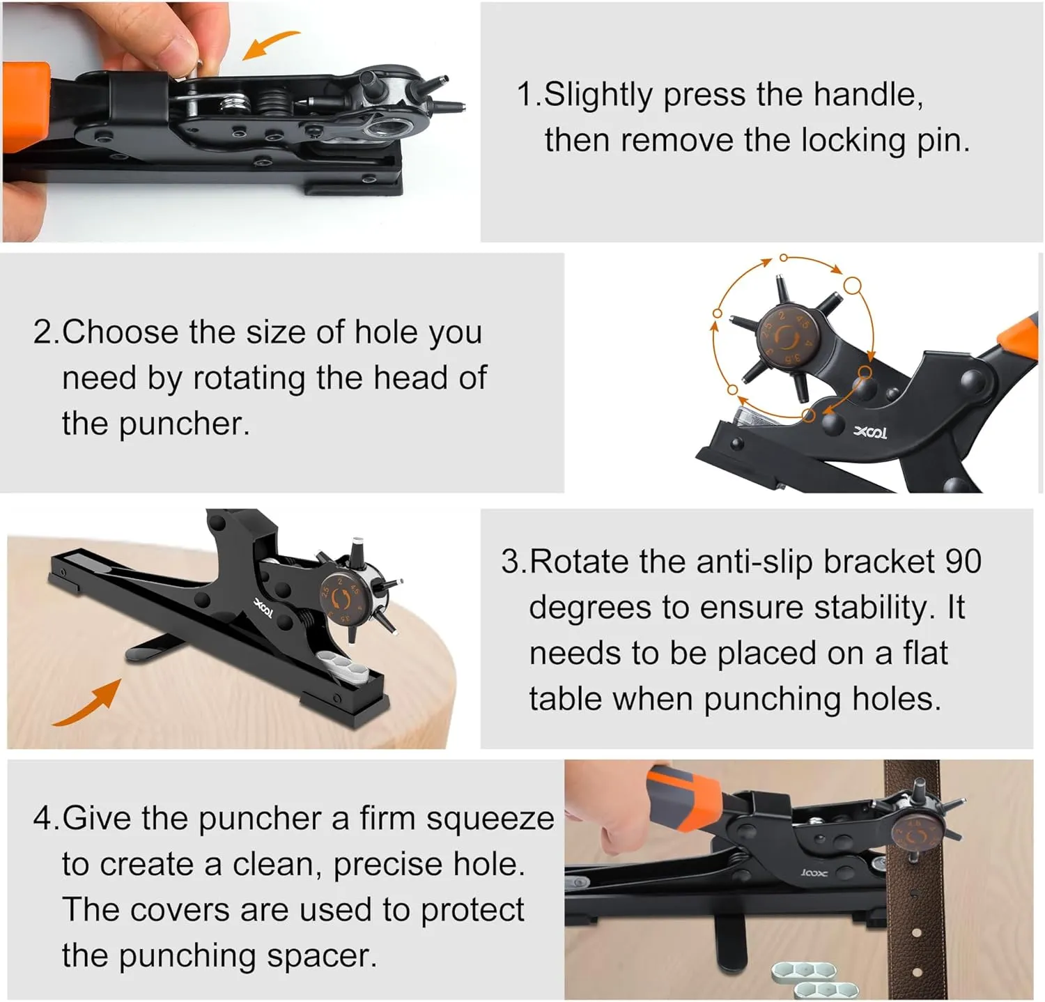 XOOL Revolving Punch Plier Kit, Leather Hole Punch Set for Belts, Watch Bands, Straps, Dog Collars, Saddles, Shoes, Fabric, DIY Home or Craft Projects, Heavy Duty Rotary Puncher, Multi Hole Sizes Make