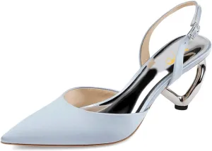 XYD Women Bridal Heart Heel Slingback Pumps Elegant Pointed Toe Slip On Mid Heels for Wedding Event Satin Shoes