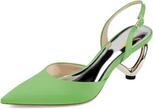 XYD Women Bridal Heart Heel Slingback Pumps Elegant Pointed Toe Slip On Mid Heels for Wedding Event Satin Shoes