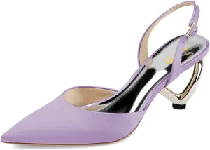 XYD Women Bridal Heart Heel Slingback Pumps Elegant Pointed Toe Slip On Mid Heels for Wedding Event Satin Shoes