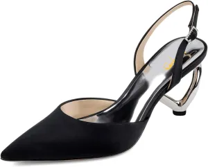 XYD Women Bridal Heart Heel Slingback Pumps Elegant Pointed Toe Slip On Mid Heels for Wedding Event Satin Shoes