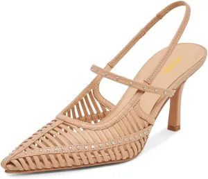 XYD Women Caged Pointed Toe Mid Heel Pumps Multi Studs Slingback Sandals Chic Party Formal Shoes