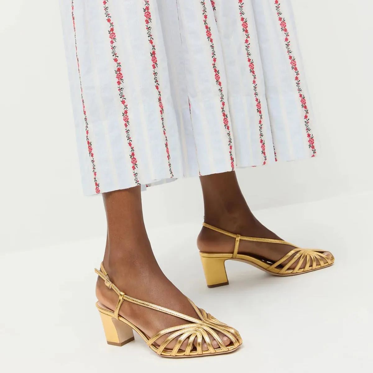 XYD Women Caged Square Toe Slingback Sandals Cutout Block Low Heel Pumps Strappy Dress Chic Shoes