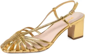 XYD Women Caged Square Toe Slingback Sandals Cutout Block Low Heel Pumps Strappy Dress Chic Shoes