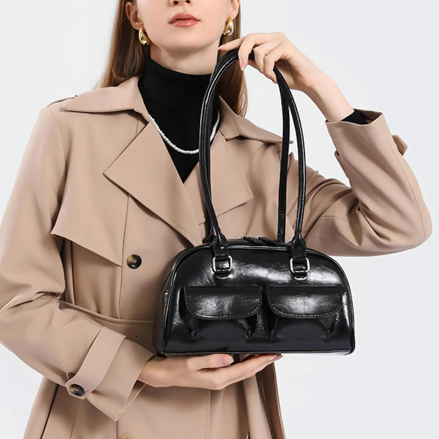 Y2K Shoulder Bag for Women Black Small Purse Brown Purse Trendy Purse Retro Women's Shoulder Handbags Purses